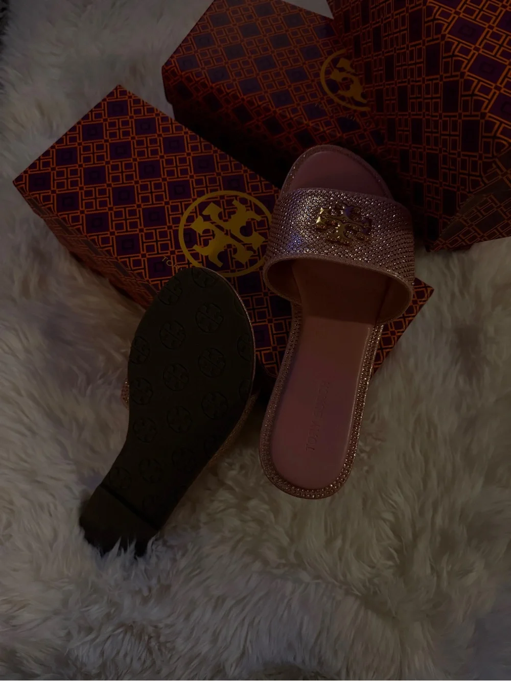 Tory Burch Rose Gold Metallic Slide Mules